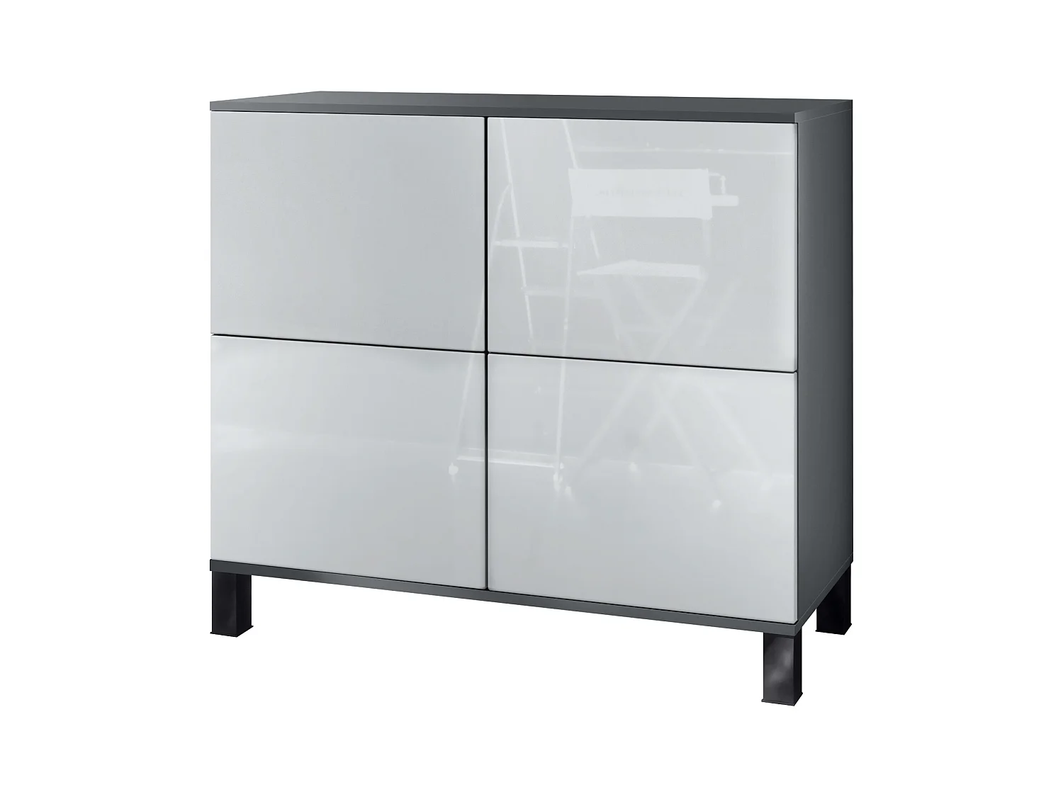 Buffet Rova V3 – Meuble de cuisine moderne avec 4 portes Push-to-Open anthracite mat / blanc haute brillance (92,5 x 84.5 x 35)
