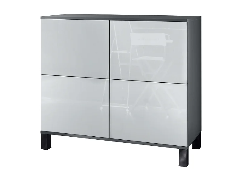 Credenza Rova V3 – Mobile da cucina moderno con 4 ante Push-to-Open antracite opaco  / bianco lucido (92,5 x 84.5 x 35)