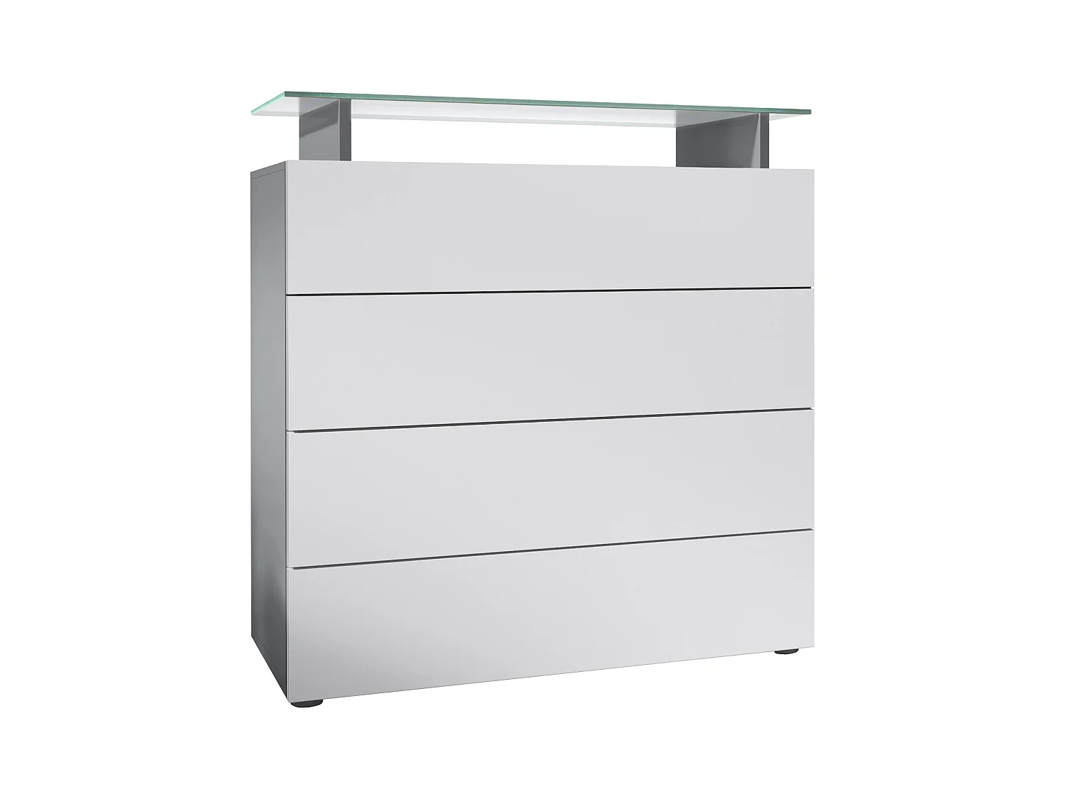 Vladon Cajonera Pavos V2, Cómoda con 4 Cajones y estante de cristal, antracita mate/blanco mate (76 x 81 x 35 cm)