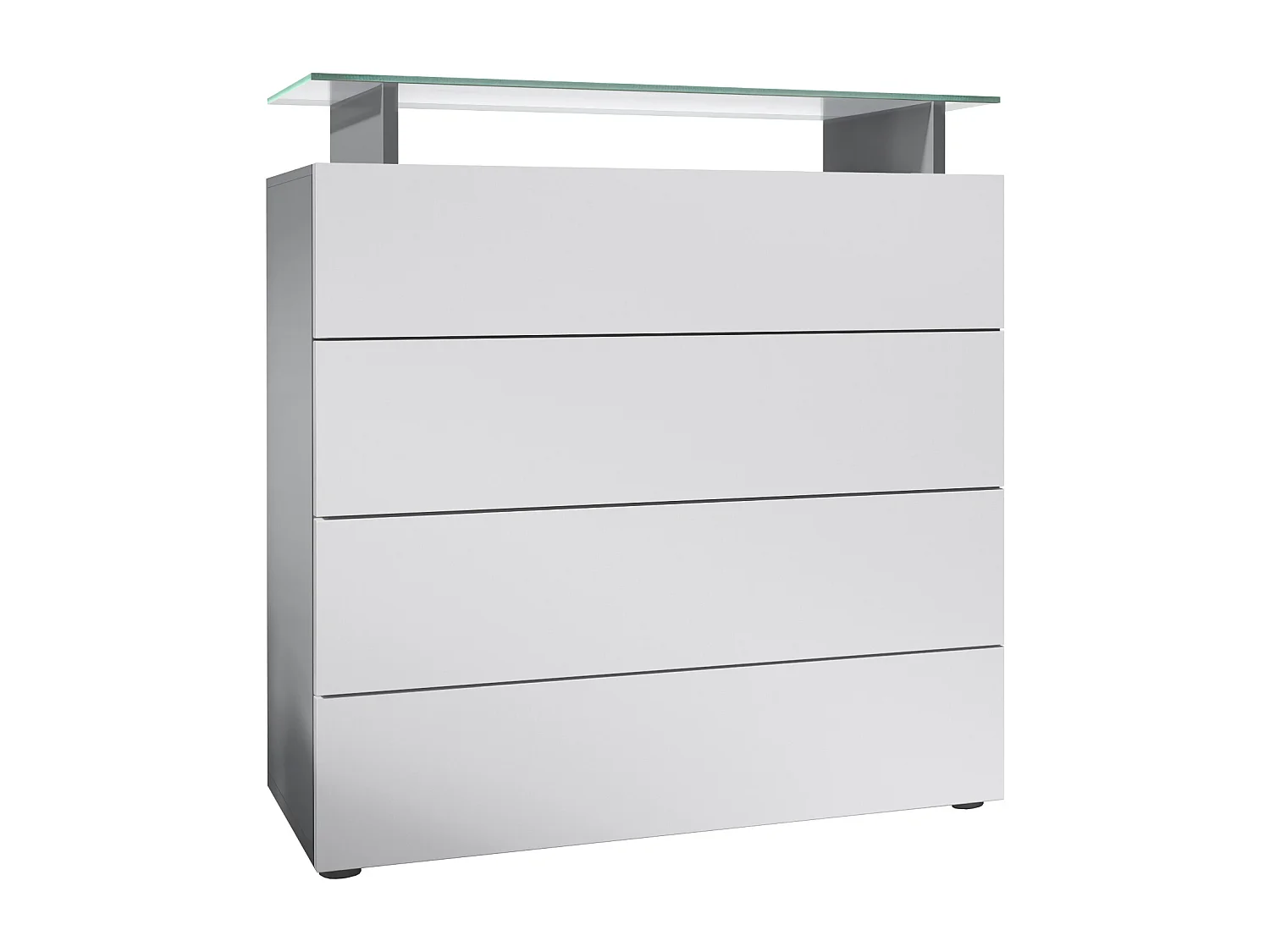 Buffet Pavos V2, Commode avec 4 tiroirs et mini-étagère en verre, anthracite mat/blanc mat (76 x 81 x 35 cm)