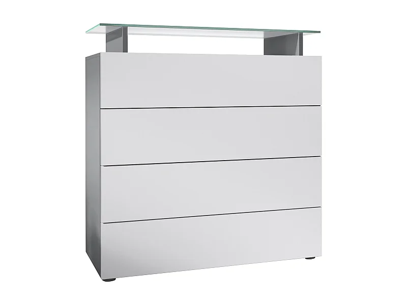 Buffet Pavos V2, Commode avec 4 tiroirs et mini-étagère en verre, anthracite mat/blanc mat (76 x 81 x 35 cm)