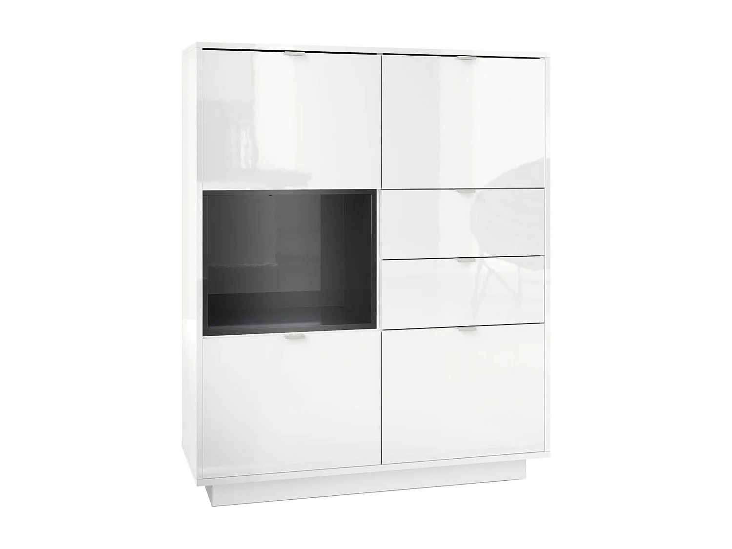 Credenza Metro, struttura in bianco lucido / frontale in bianco lucido con inserto in nero lucido