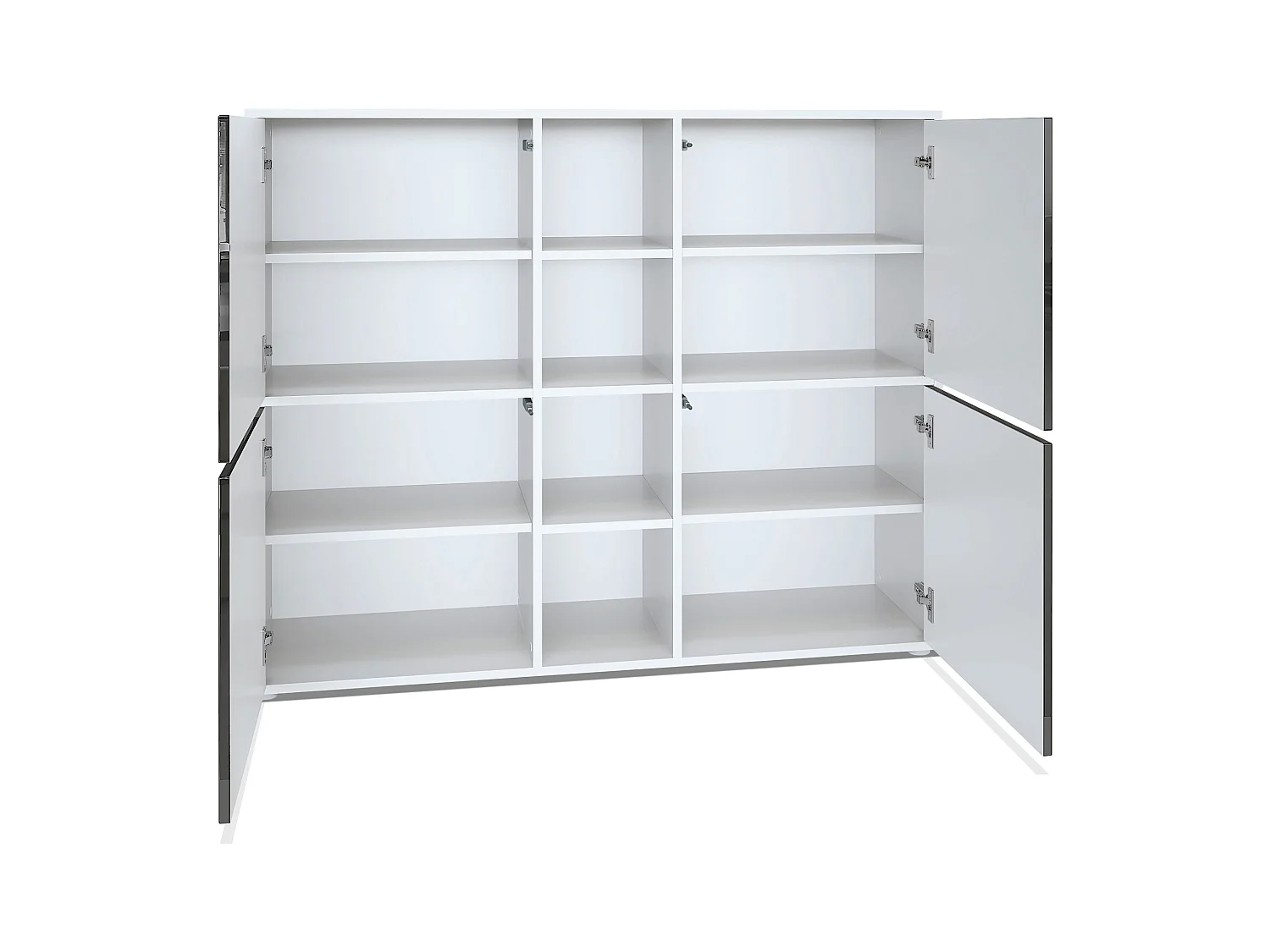 Highboard Cuba V3, blanc mat/gris sable haute brillance y compris LED - Buffet moderne à 12 compartiments (130,5 x 105,5 x 35,5 cm)