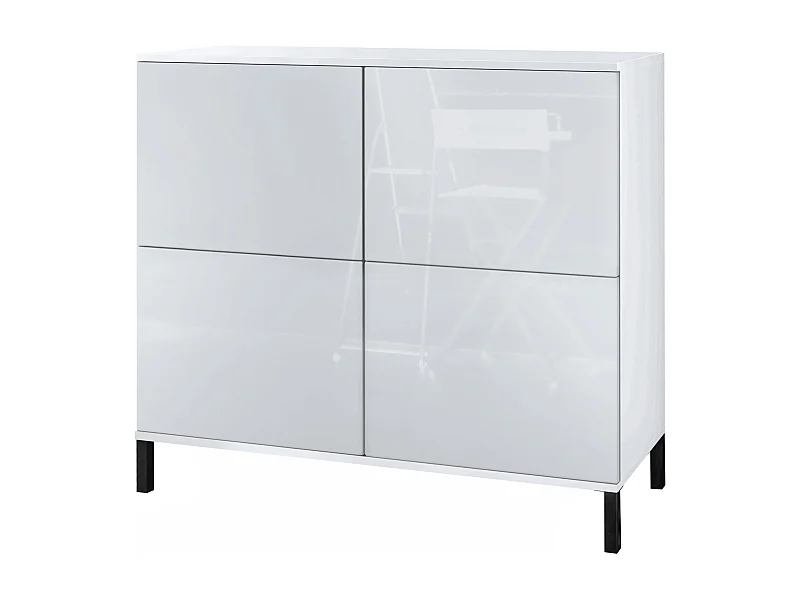 Buffet Rova V3 – Meuble de cuisine moderne avec 4 portes Push-to-Open blanc mat / blanc haute brillance (92,5 x 83.5 x 35)