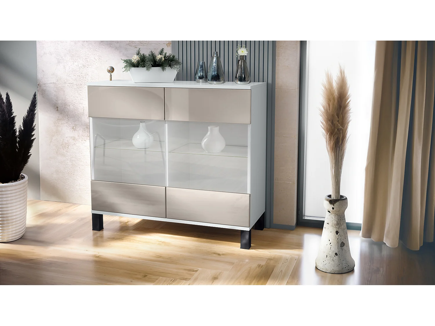 KOMMODE Bari Sandgrau Hochglanz