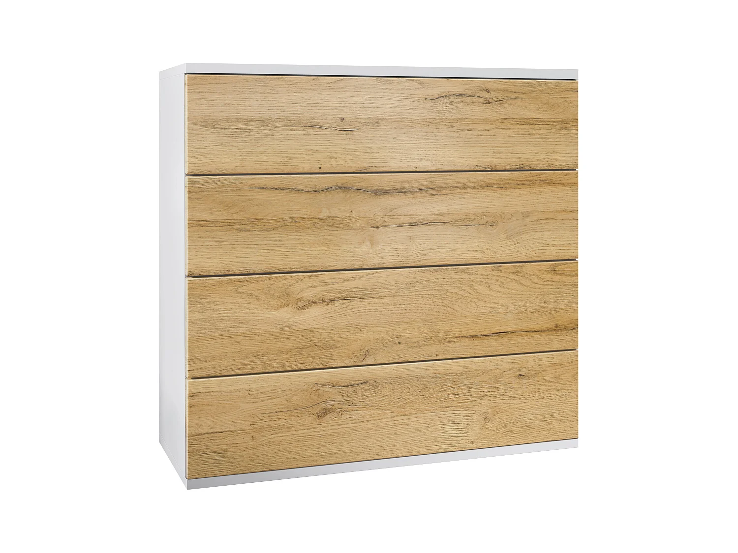 Commode suspendue Pavos V3, Buffet avec 4 tiroirs blanc mat/chêne nature (76 x 76 x 35 cm)