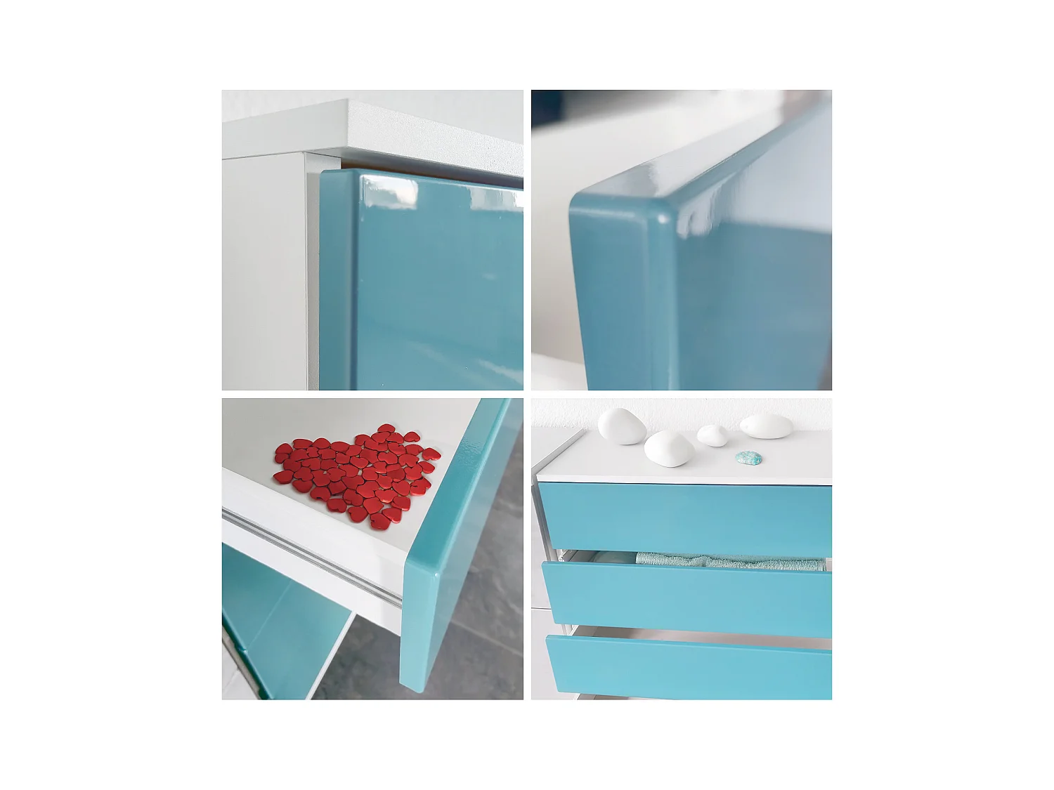 Commode  Pavos V3, Buffet avec 4 tiroirs blanc mat/crème haute brillance (76 x 76 x 35 cm)