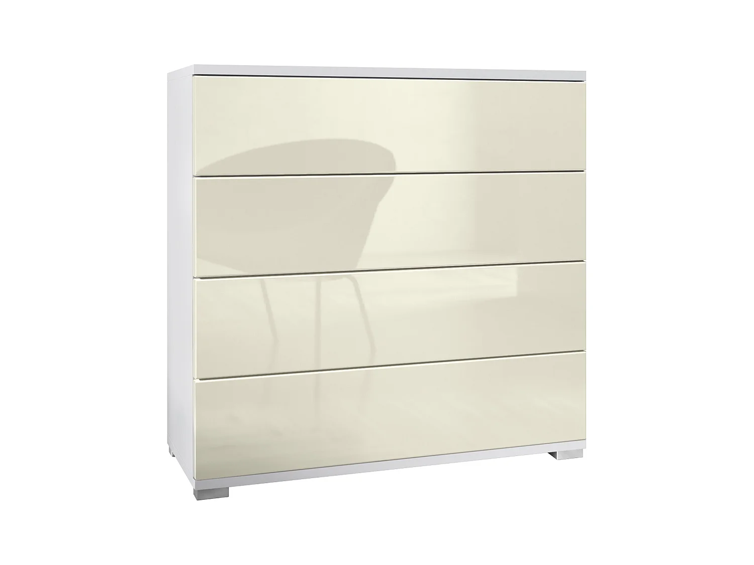 Commode  Pavos V3, Buffet avec 4 tiroirs blanc mat/crème haute brillance (76 x 76 x 35 cm)