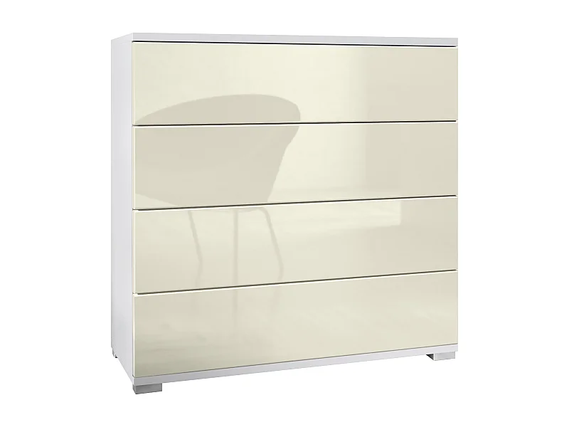 Vladon Cassettiera Pavos V3, Credenza con 4 cassetti bianco opaco/beige lucido (76 x 76 x 35 cm)
