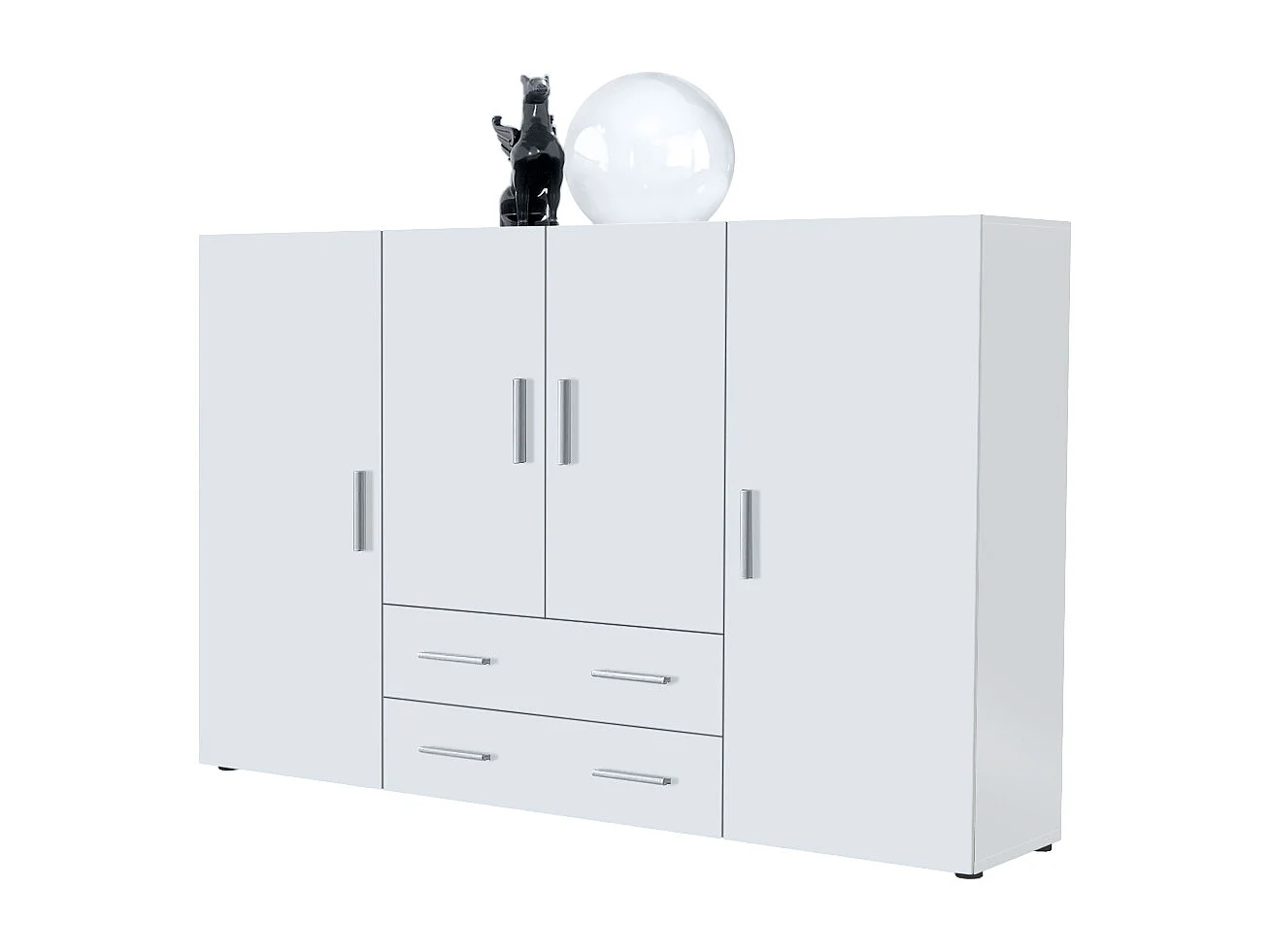 Le Buffet Haut Nora bahut avec 2 tiroirs et 4 portes avec un total de 8 compartiments derrière, blanc mat/blanc mat (166,5 x 106,5 x 35 cm)