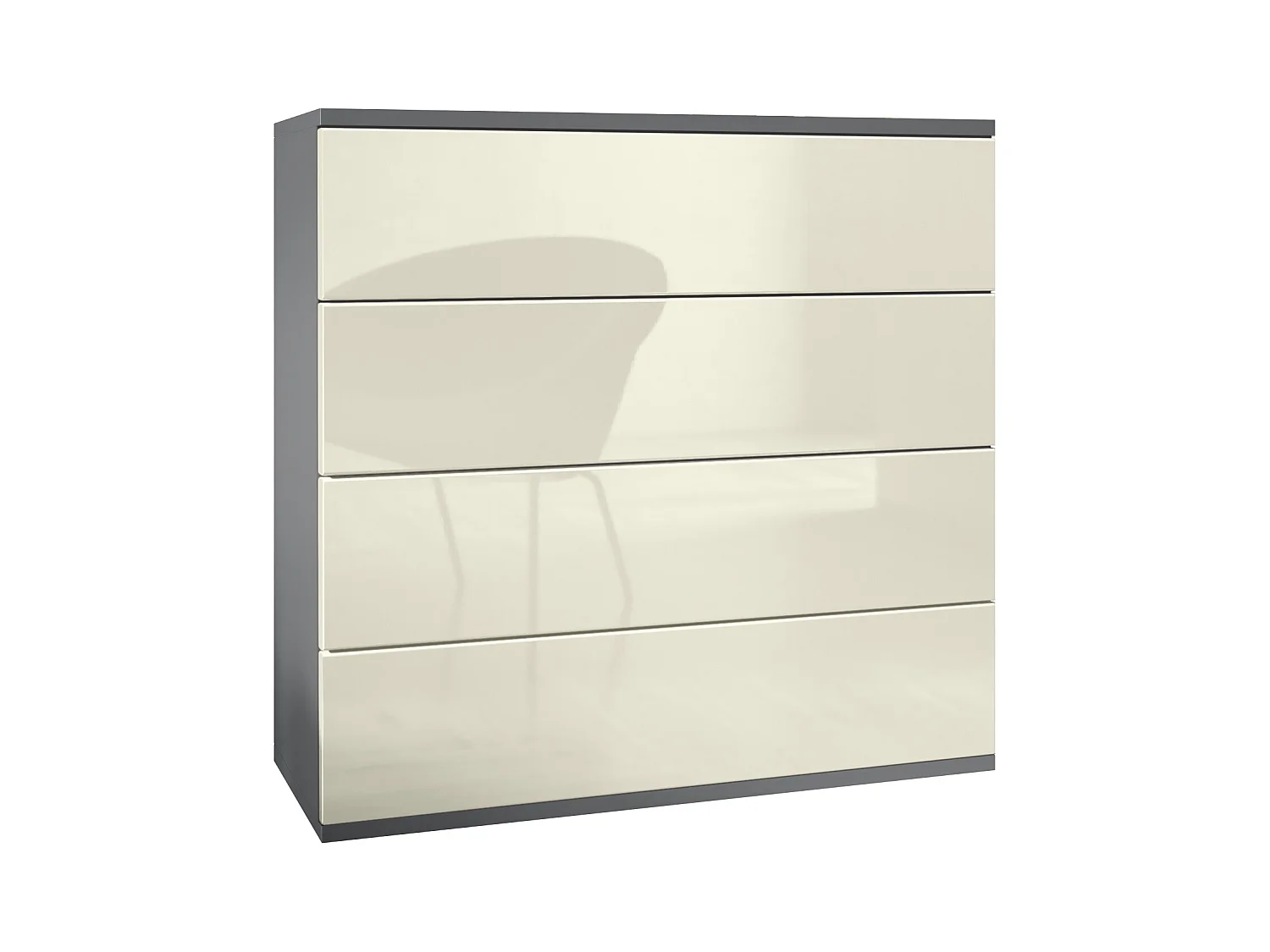 Commode suspendue Pavos V3, Buffet avec 4 tiroirs anthracite mat/crème haute brillance (76 x 76 x 35 cm)