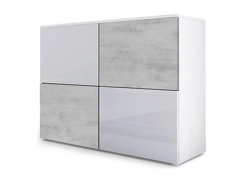KOMMODE Rova Weiß Hochglanz / Beton Oxid Optik