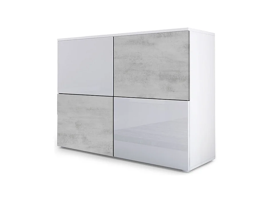 KOMMODE Rova Weiß Hochglanz / Beton Oxid Optik