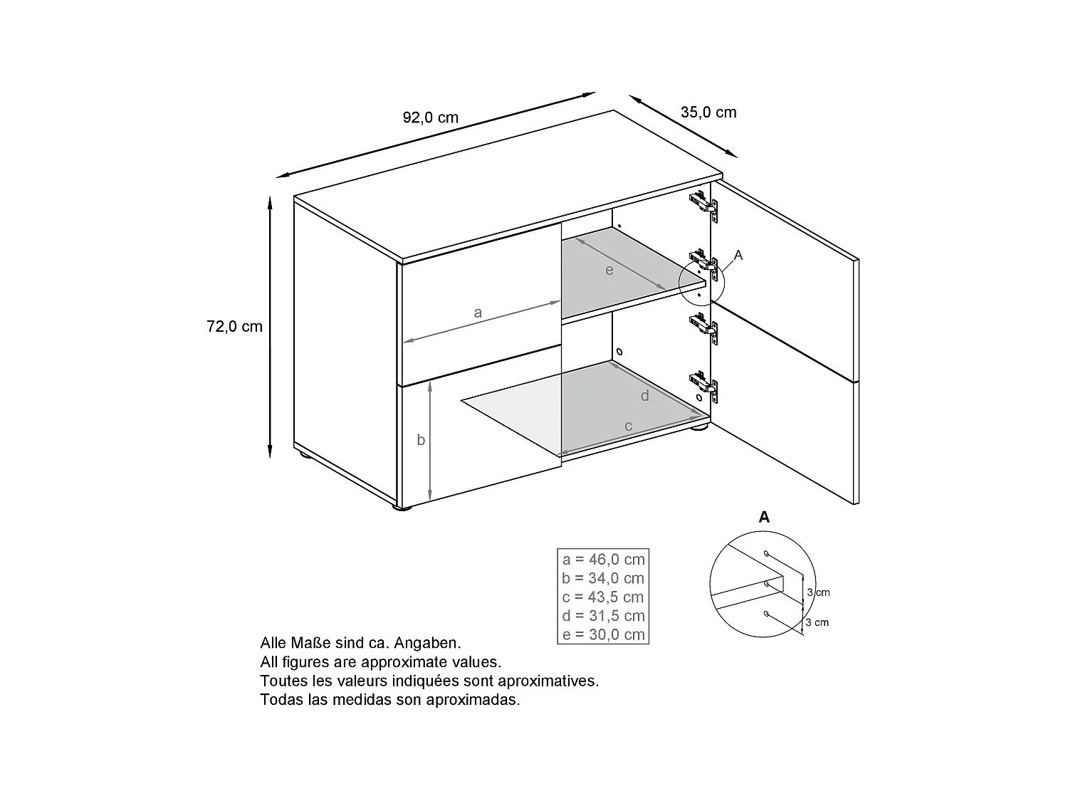 KOMMODE Rova Weiß Hochglanz / Beton Oxid Optik