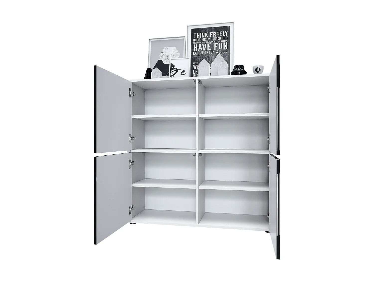 Credenza Cuba V2 Credenza 104 x 105,5 x 35,5 cm Credenza con 8 ripiani, Struttura in bianco opaco / Ante in nero opaco