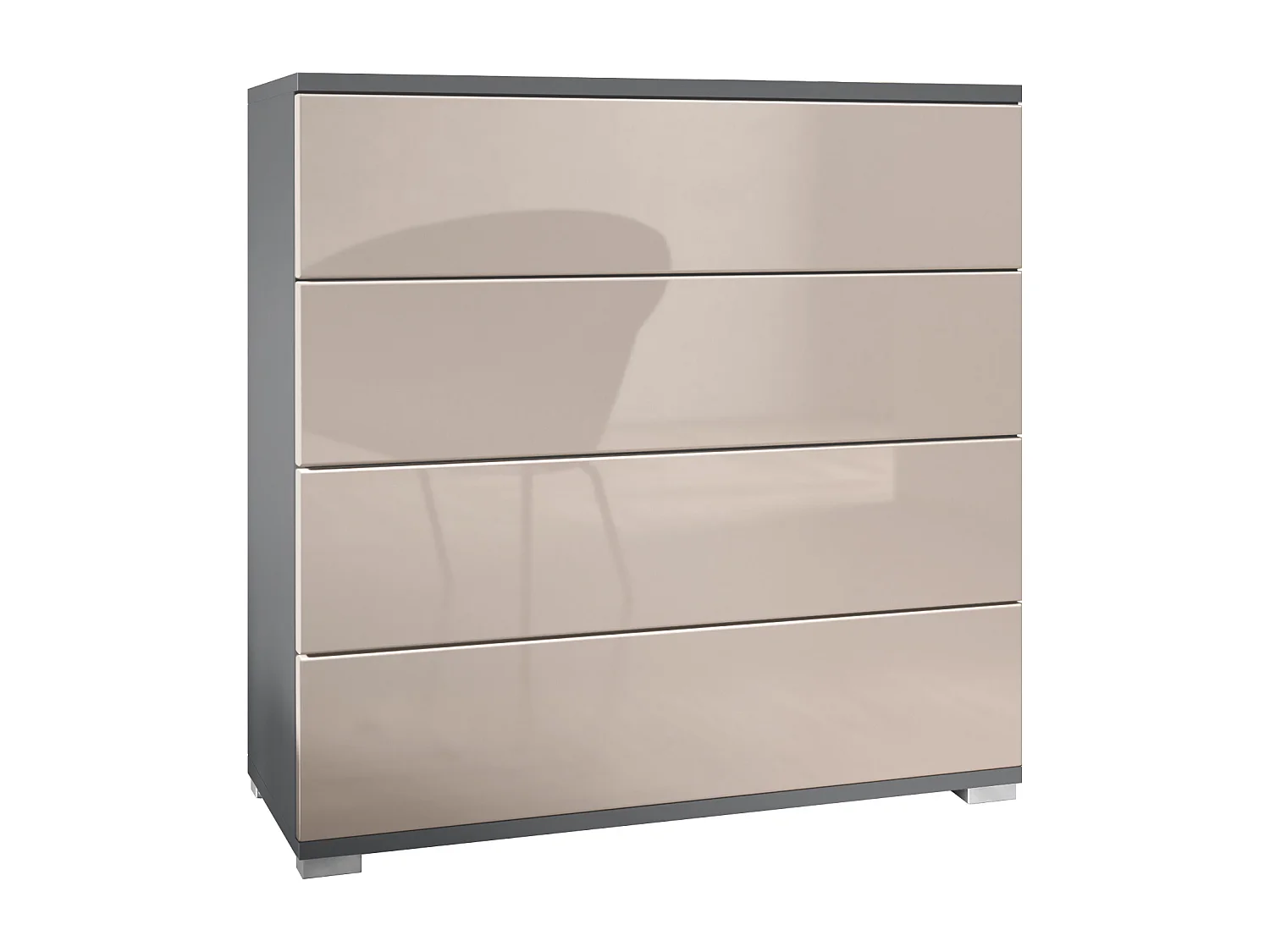 Commode  Pavos V3, Buffet avec 4 tiroirs anthracite mat/gris sable haute brillance (76 x 76 x 35 cm)