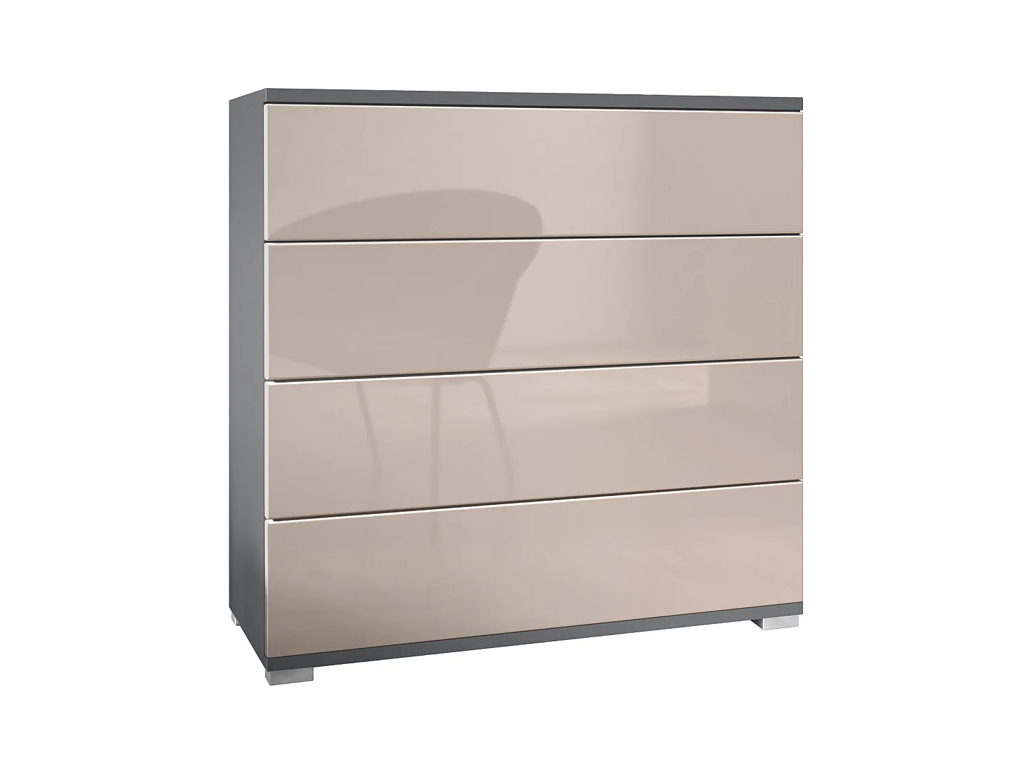 Commode  Pavos V3, Buffet avec 4 tiroirs anthracite mat/gris sable haute brillance (76 x 76 x 35 cm)