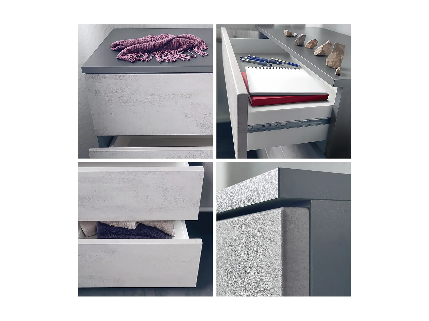 Vladon Cassettiera Pavos V3, Credenza con 4 cassetti antracite opaco /grigio sabbia lucido (76 x 76 x 35 cm)