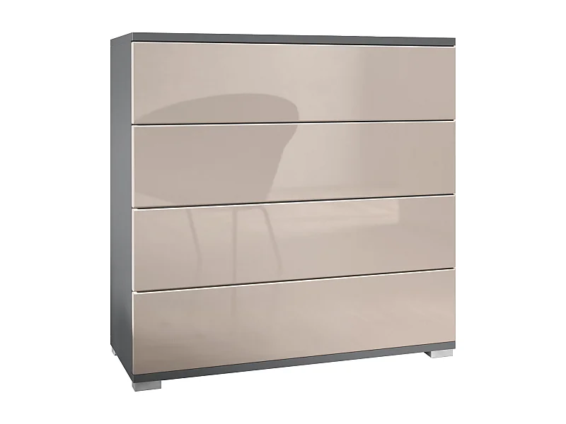 Commode  Pavos V3, Buffet avec 4 tiroirs anthracite mat/gris sable haute brillance (76 x 76 x 35 cm)