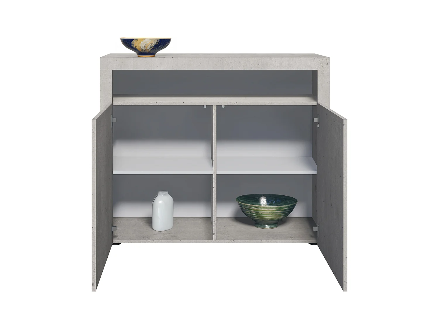 Commode Denver, Buffet avec 2 portes et 1 compartiment ouvert, aspect béton oxyde (107 x 88 x 35 cm)