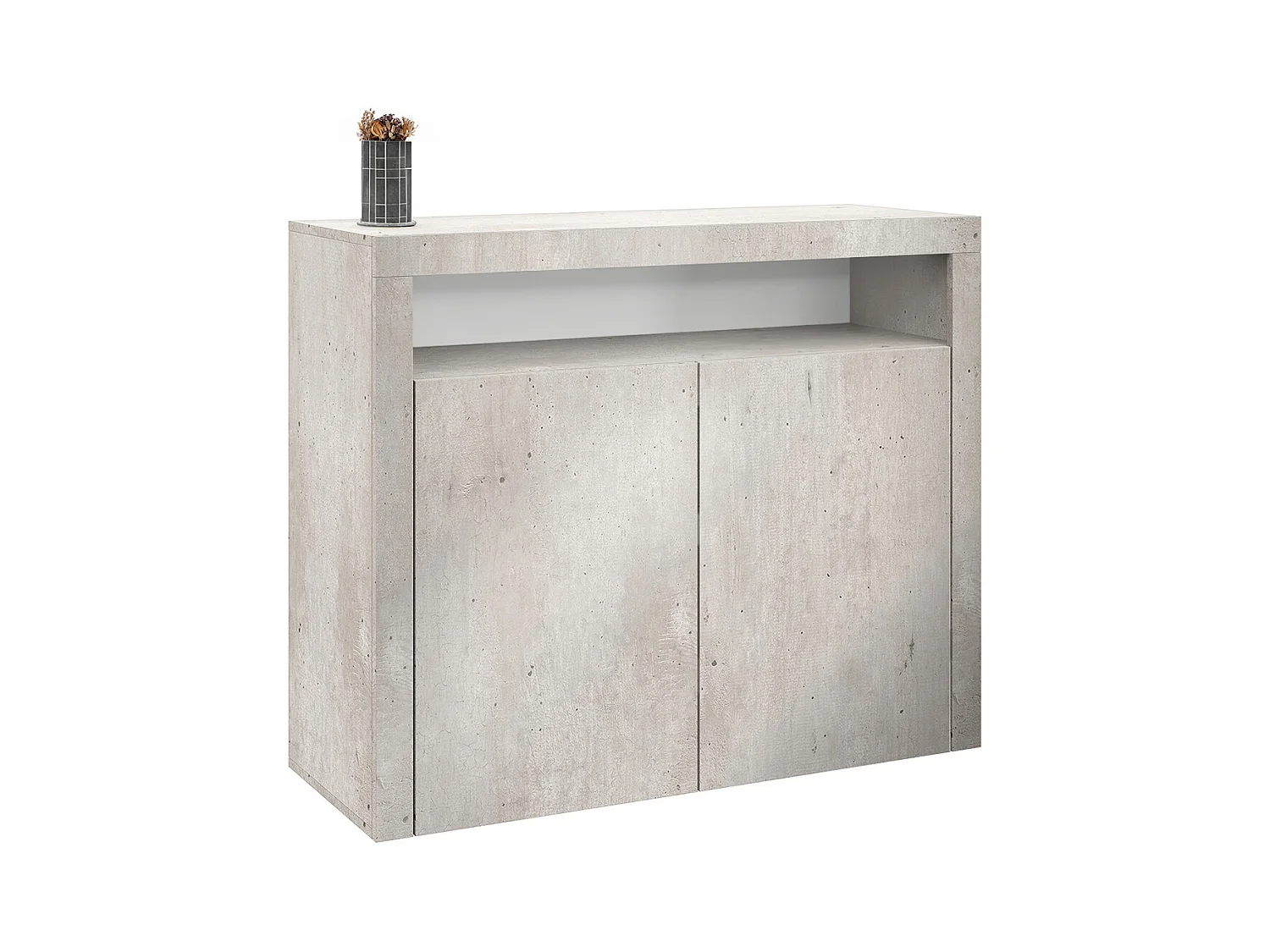 Commode Denver, Buffet avec 2 portes et 1 compartiment ouvert, aspect béton oxyde (107 x 88 x 35 cm)