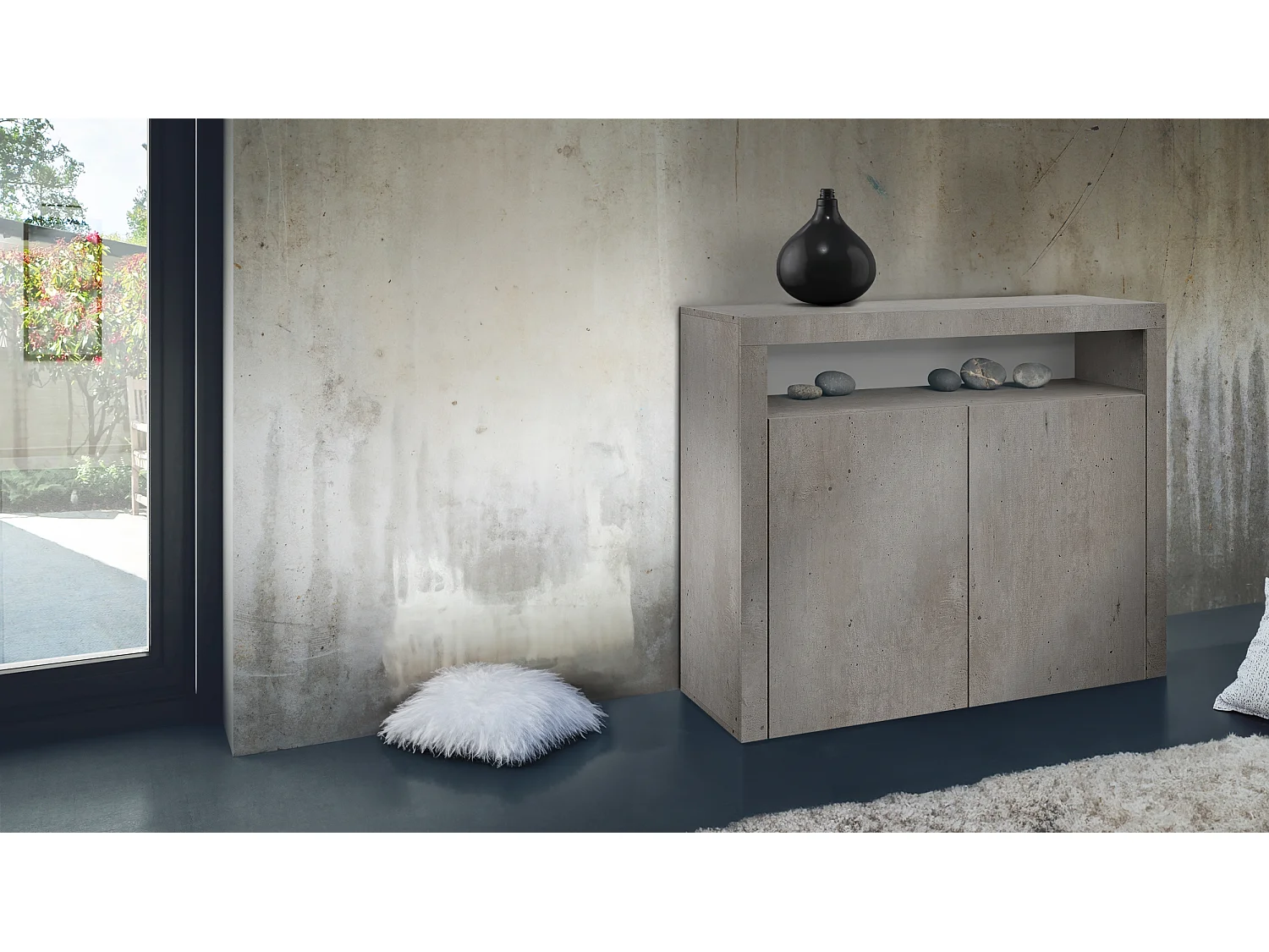 Cassettiera Denver, credenza con 2 ante e 1 vano a giorno, ottica cermento ossido (107 x 88 x 35 cm)
