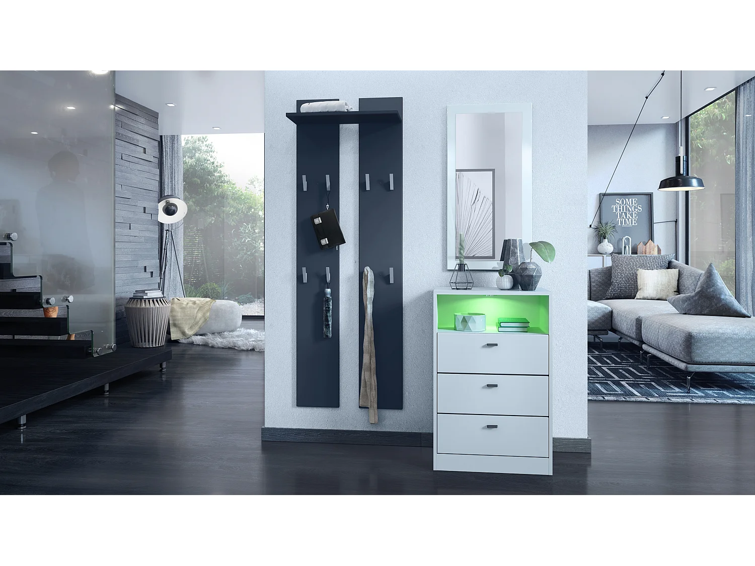 Vladon Set guardaroba Pino V2, 2 pannelli 140 cm e mobiletto con 2 cassetti e 1 vano a giorno, bianco opaco/bianco opaco (56 x 67,5 x 36 cm)