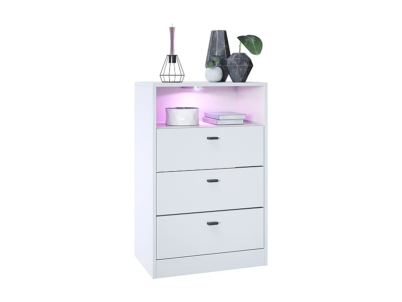 Vladon Set guardaroba Pino V2, 2 pannelli 140 cm e mobiletto con 2 cassetti e 1 vano a giorno, bianco opaco/bianco opaco (56 x 67,5 x 36 cm)