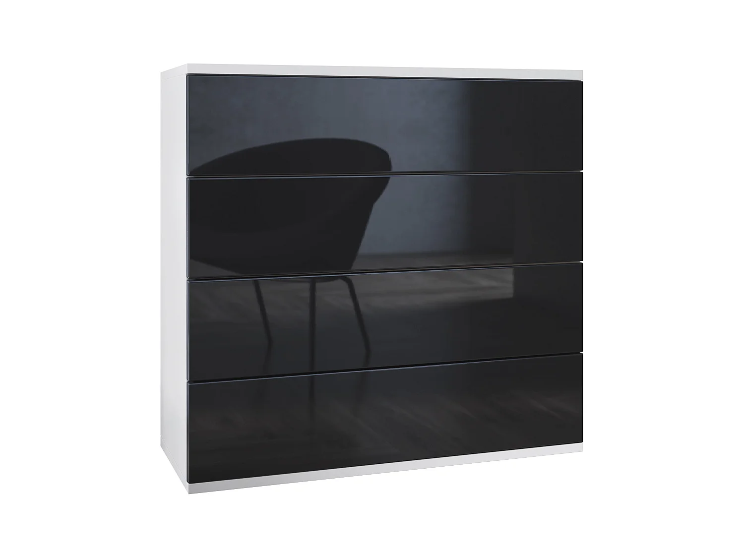 Commode suspendue Pavos V3, Buffet avec 4 tiroirs blanc mat/noir haute brillance (76 x 76 x 35 cm)