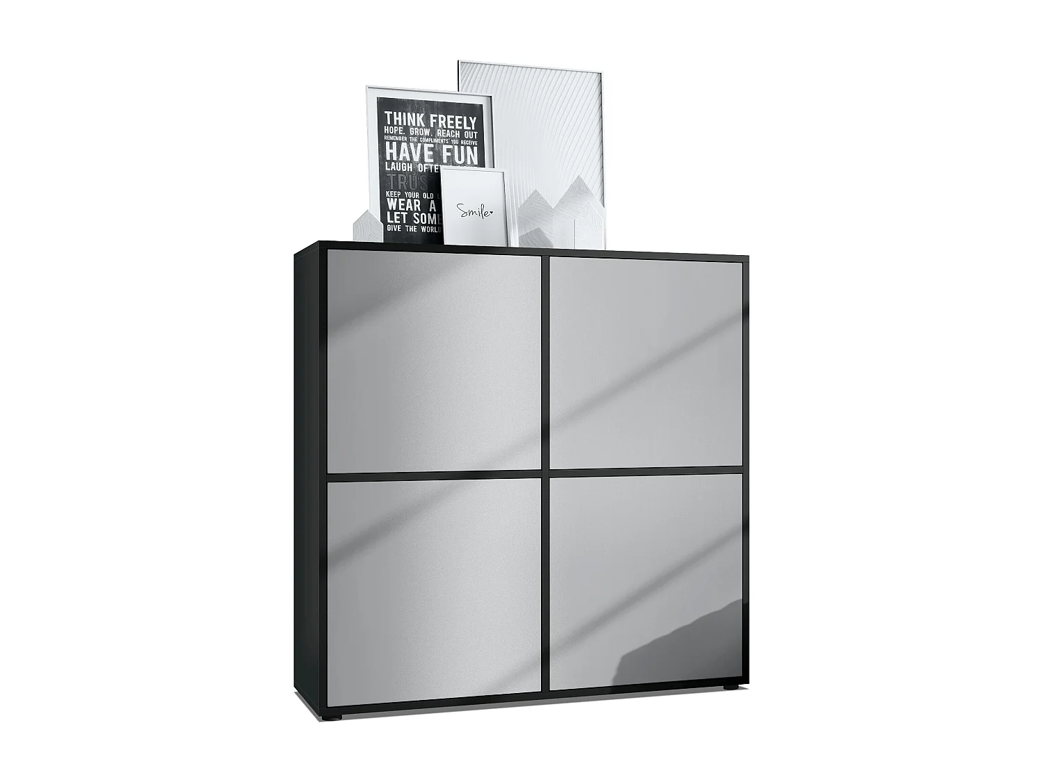 Highboard Cuba V2 Placard 104 x 105,5 x 35,5 cm Buffet à 8 compartiments, caisson en noir mat / façades en Gris clair satiné mat
