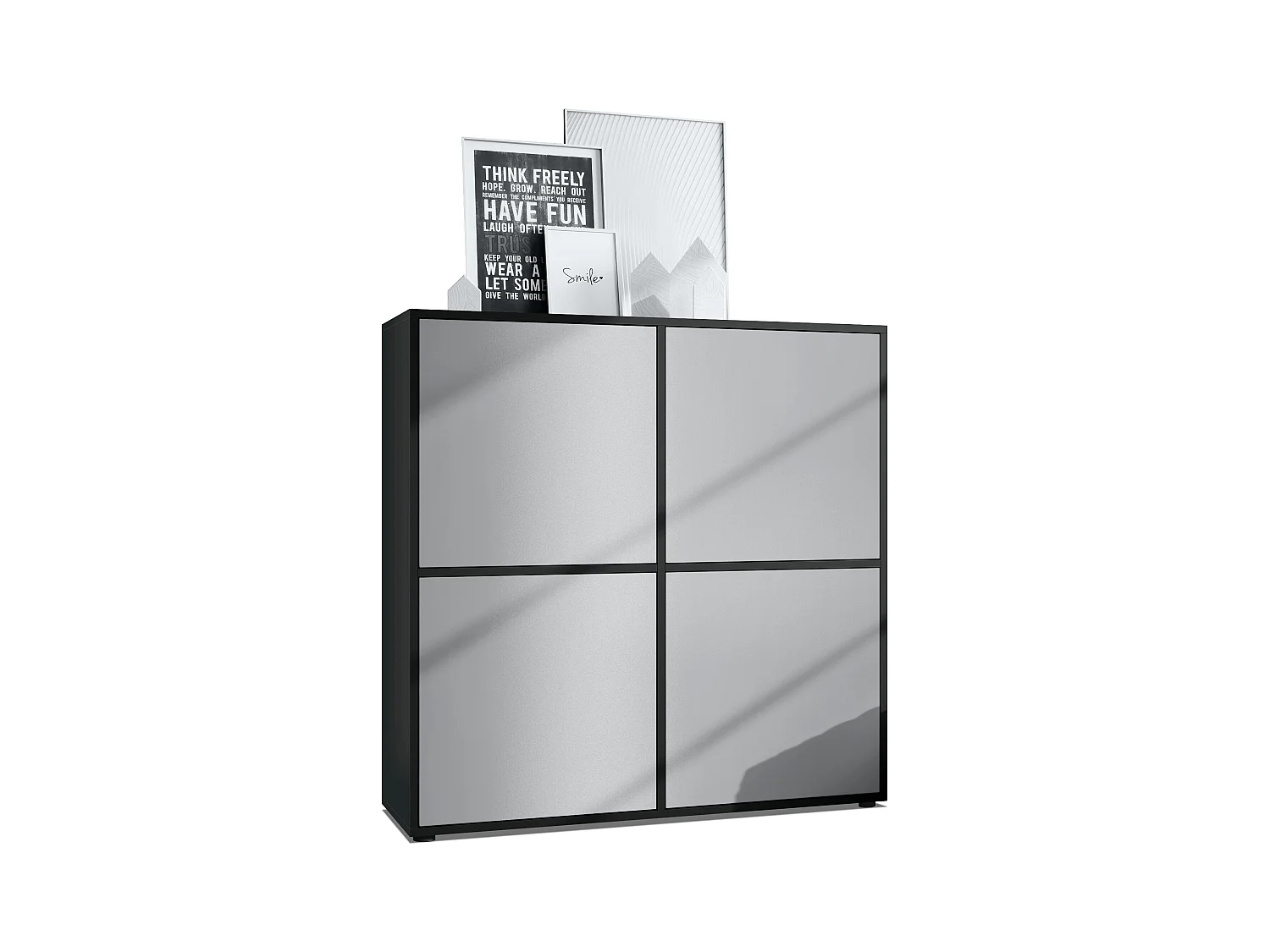Aramario - Alacena Cuba V2 armario 104 x 105.5 x 35.5 cm armario - alacena con 8 compartimentos, cuerpo en negro mate frentes en Gris claro satinado