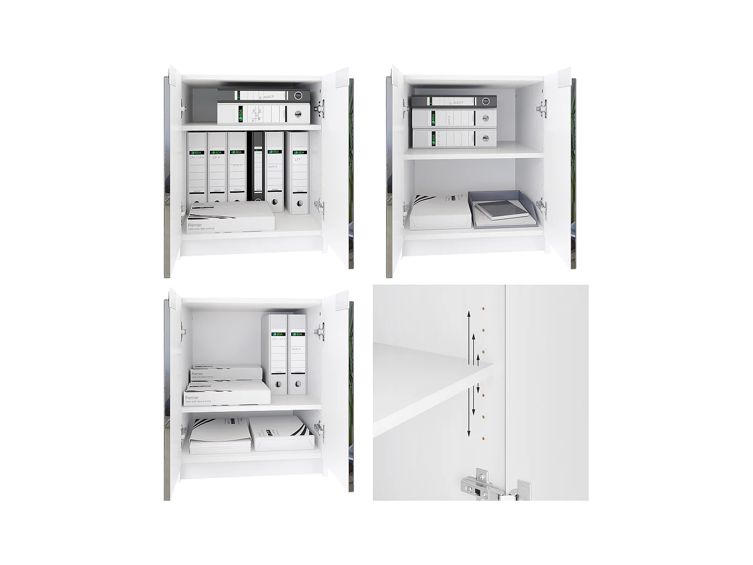 commode d'imprimante Logan, armoire à dossiers avec 2 compartiments et 2 portes, corps blanc mat, façades chêne nature, (51 x 60,5 x 54 cm)