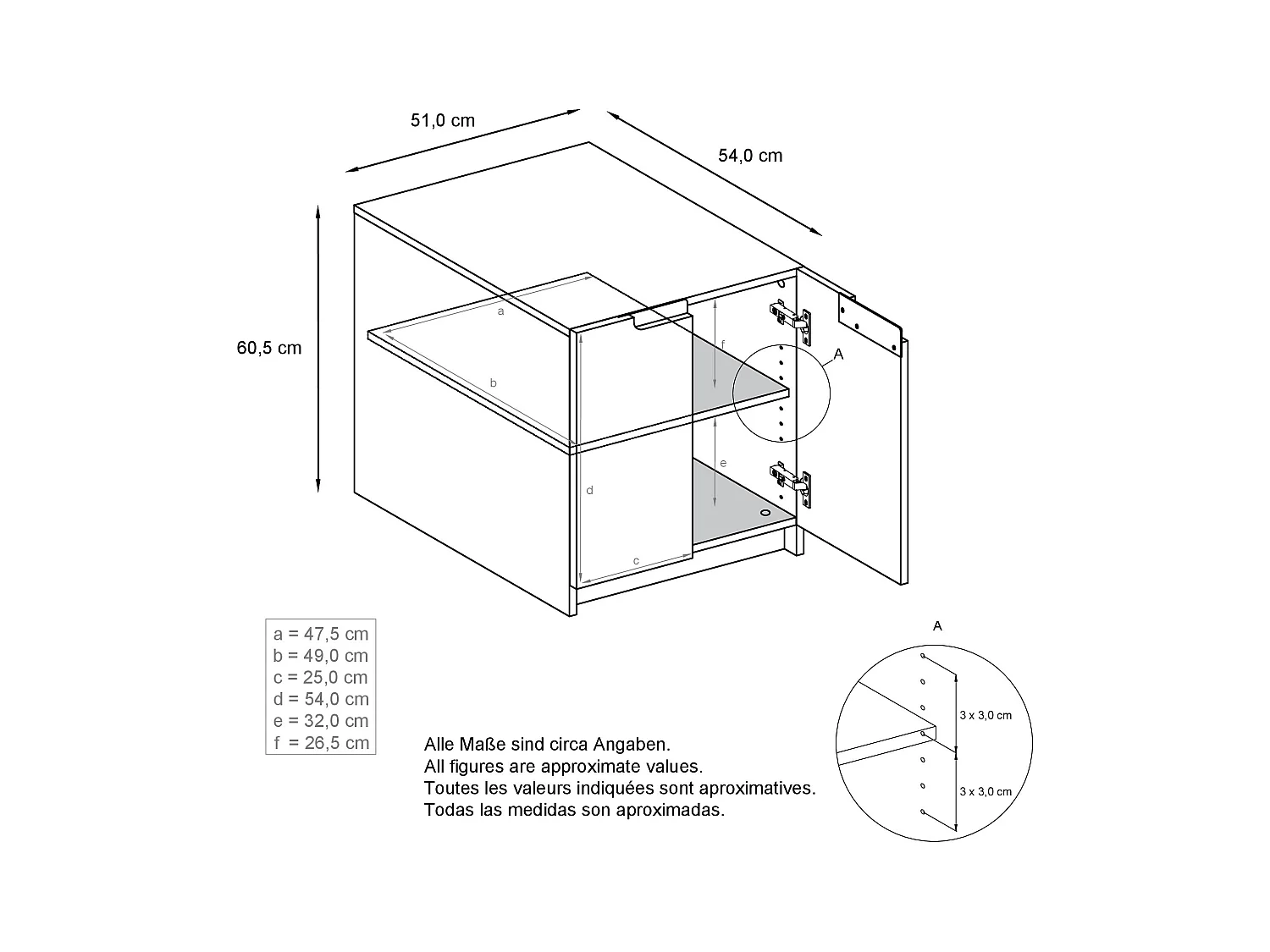 commode d'imprimante Logan, armoire à dossiers avec 2 compartiments et 2 portes, corps blanc mat, façades chêne nature, (51 x 60,5 x 54 cm)