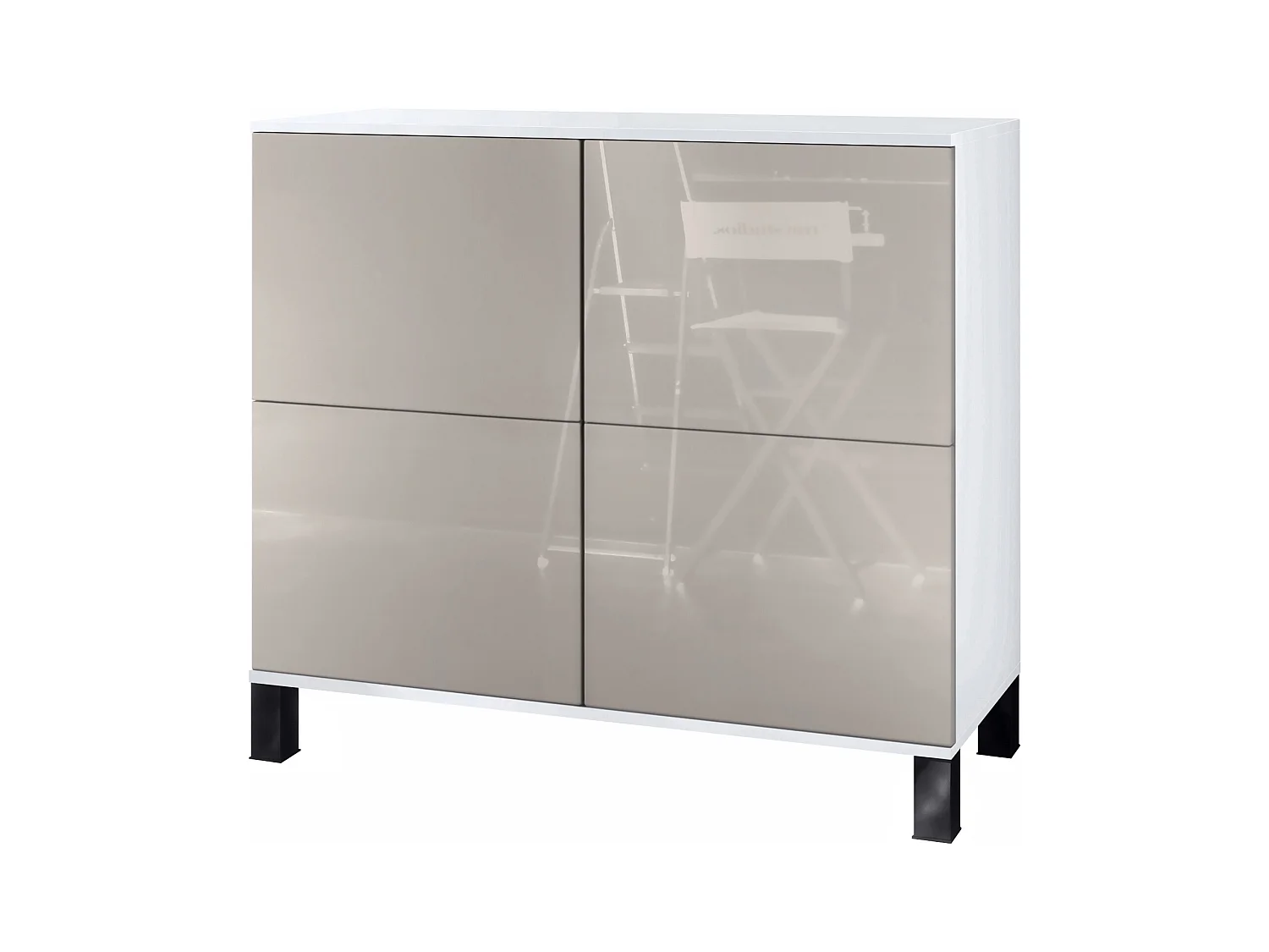 Buffet Rova V3 – Meuble de cuisine moderne avec 4 portes Push-to-Open blanc mat / gris sable haute brillance (92,5 x 84.5 x 35)