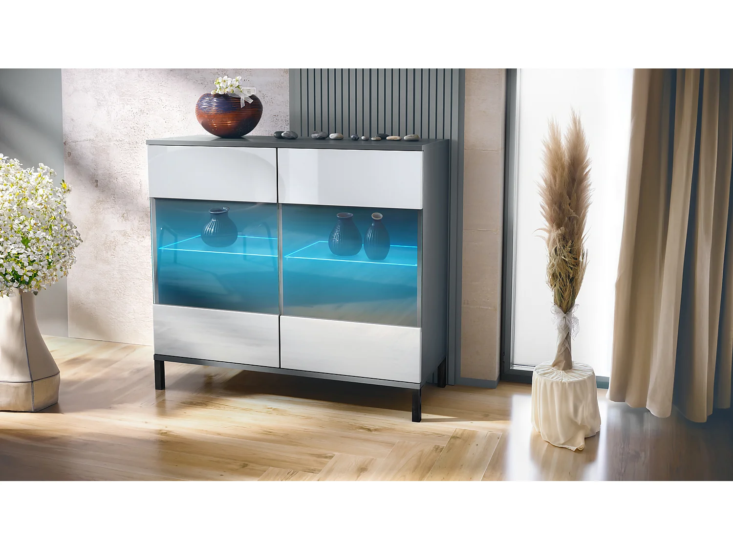 KOMMODE Bari Weiß Hochglanz