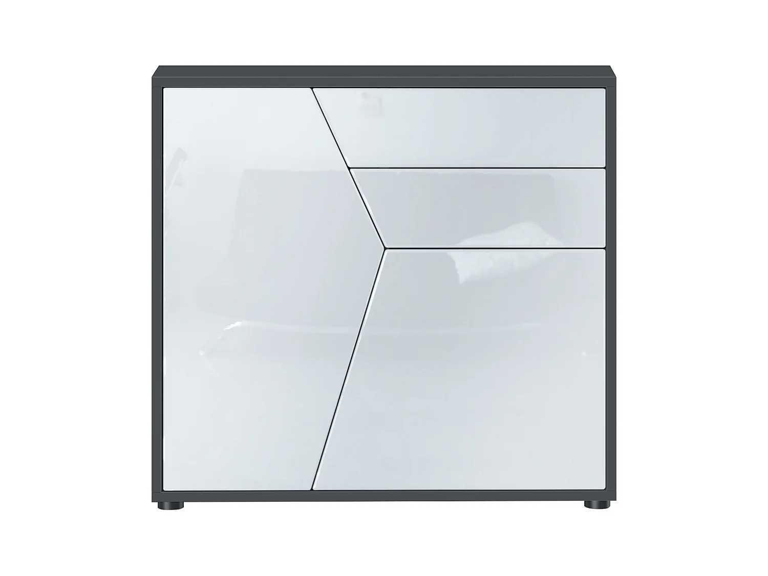 Buffet Benny, Commode avec 2 portes et 2 tiroirs, Noir mat/Blanc haute brillance (79 x 74 x 36 cm)