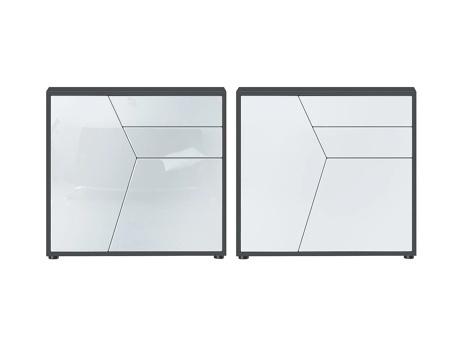 Buffet Benny, Commode avec 2 portes et 2 tiroirs, Noir mat/Blanc haute brillance (79 x 74 x 36 cm)