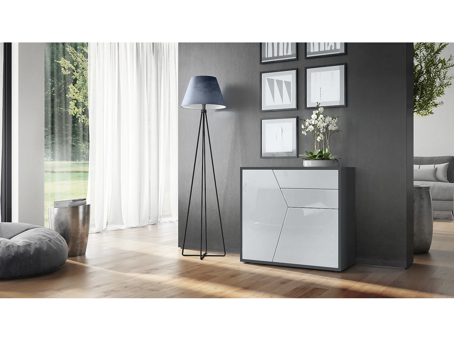 KOMMODE Benny Fronten in Weiß Hochglanz