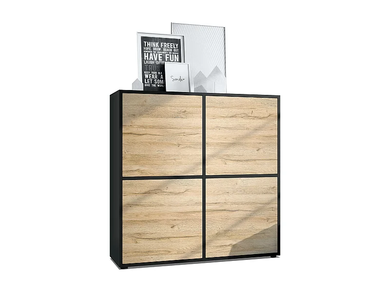 Credenza Cuba V2 Credenza 104 x 105,5 x 35,5 cm Credenza con 8 ripiani, Struttura in nero opaco / Ante in Rovere Nature