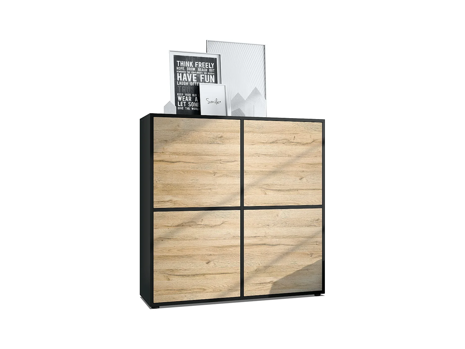 Aramario - Alacena Cuba V2 armario 104 x 105.5 x 35.5 cm armario - alacena con 8 compartimentos, cuerpo en negro mate frentes en Roble natural