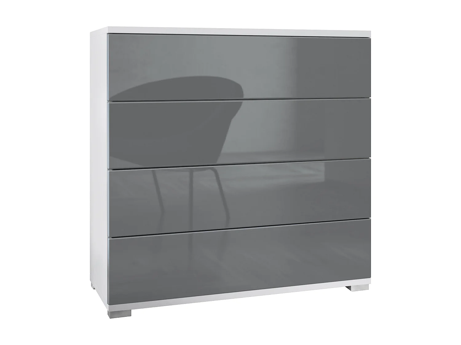 Commode  Pavos V3, Buffet avec 4 tiroirs blanc mat/gris haute brillance (76 x 76 x 35 cm)