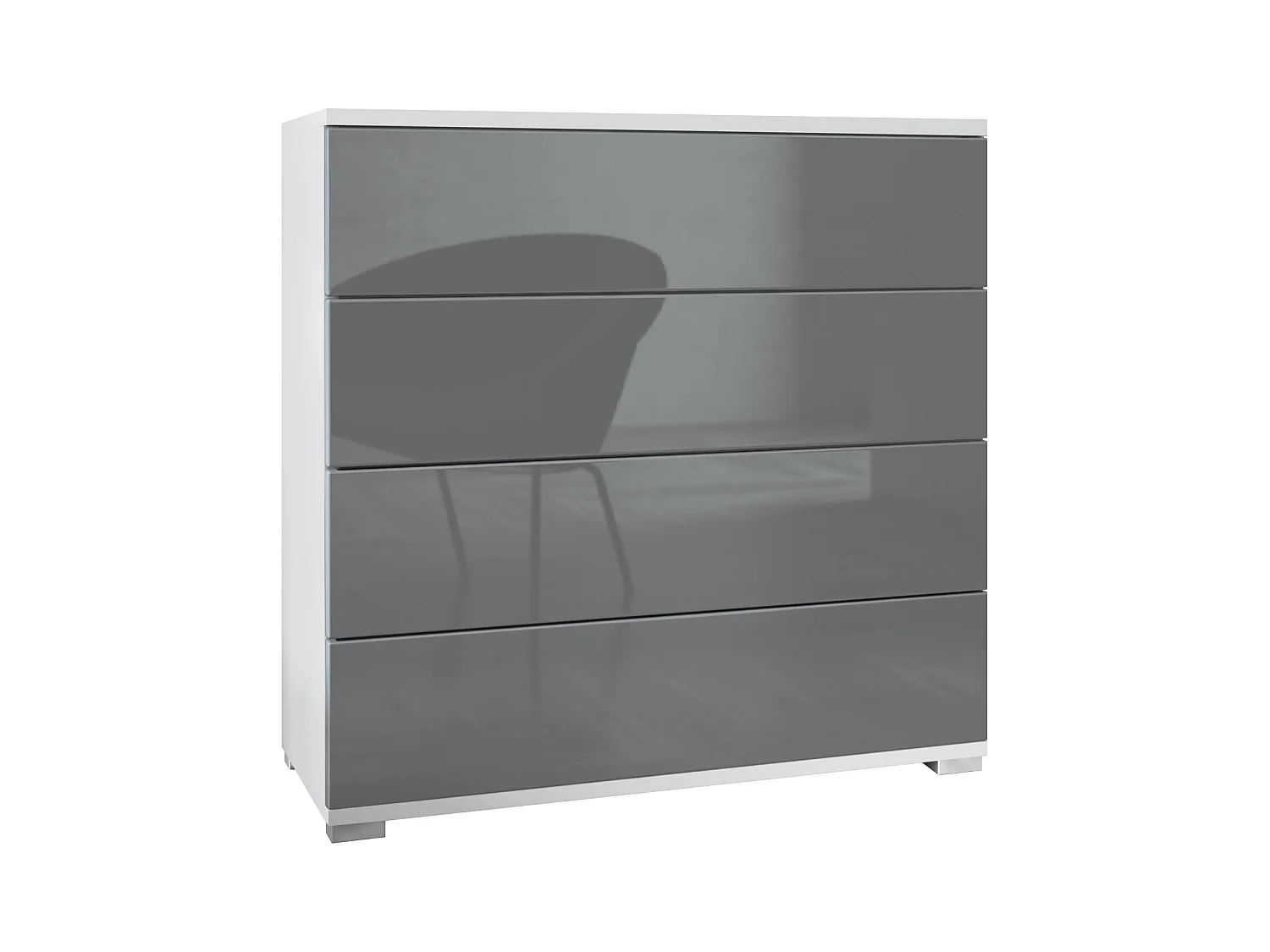 Commode  Pavos V3, Buffet avec 4 tiroirs blanc mat/gris haute brillance (76 x 76 x 35 cm)