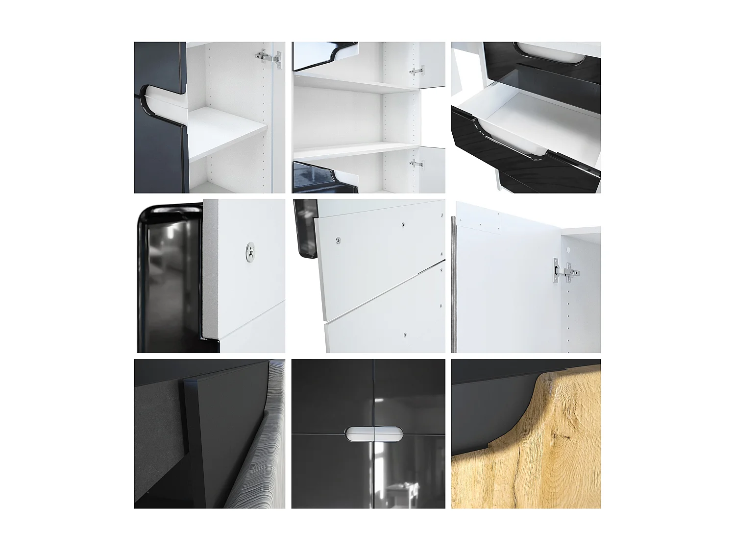 Ensemble de meubles de bureau Armoire Commode Rangement Logan, Corps en noir mat / Façades en aspect béton foncé