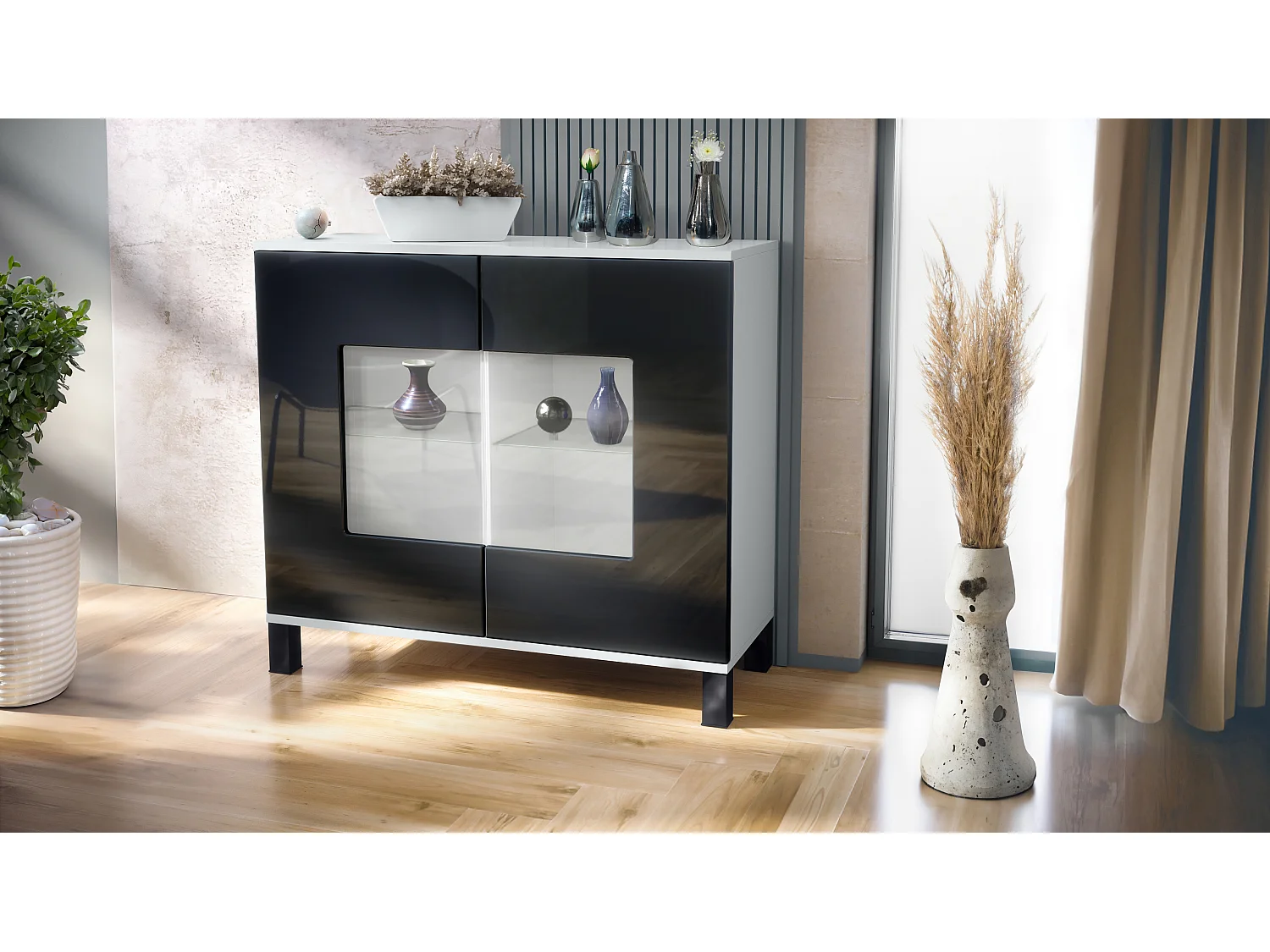 KOMMODE Grömitz Schwarz Hochglanz