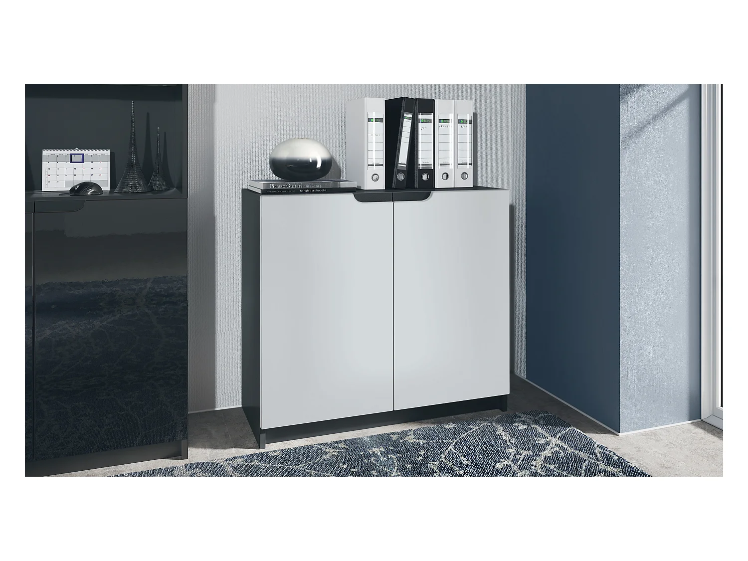 Buffet Logan, Commode avec 2 portes, noir mat/blanc mat (82 x 78 x 37 cm)