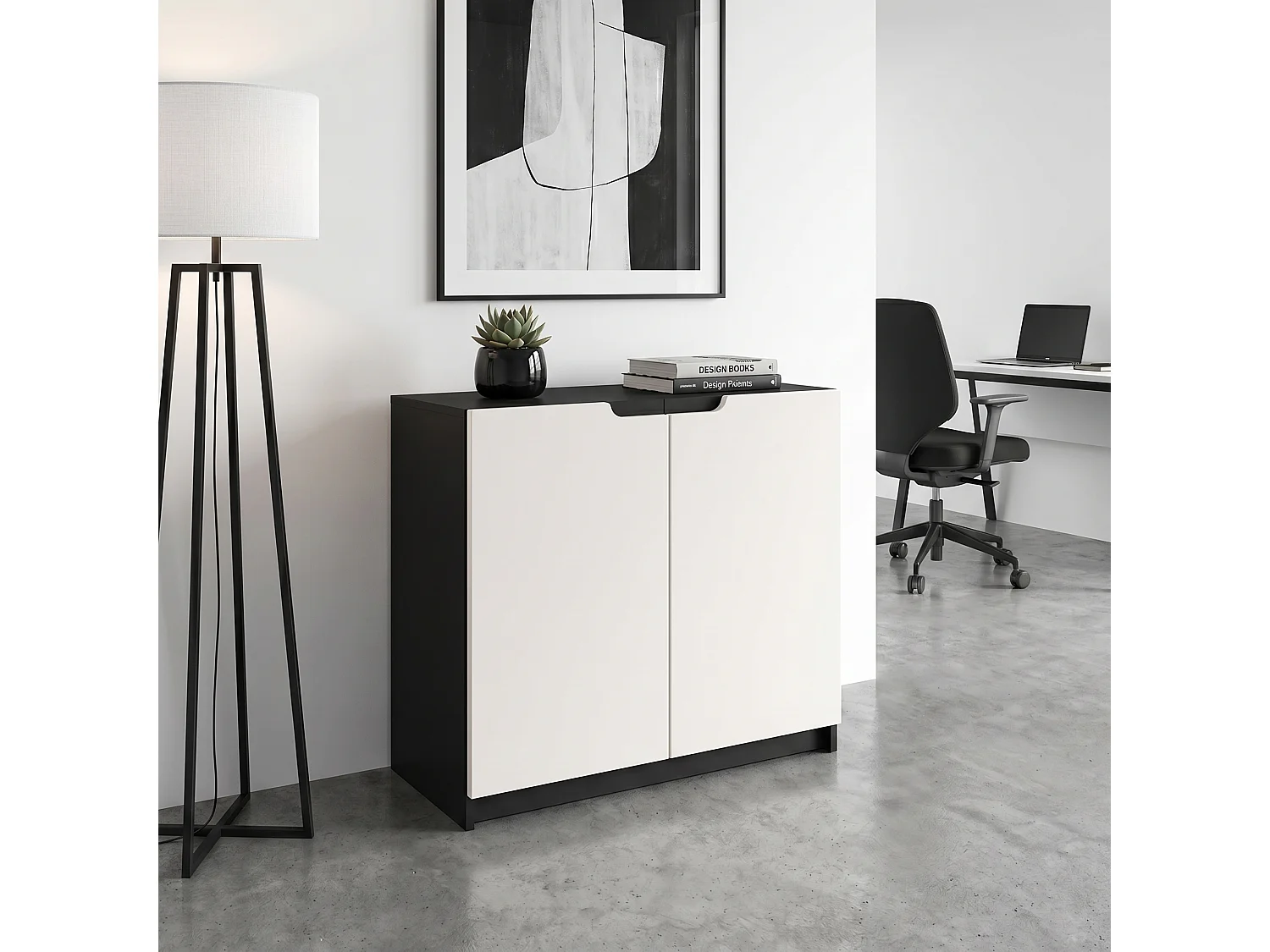 Madia Logan, mobile a 2 ante, nero opaco/bianco opaco (82 x 78 x 37 cm)