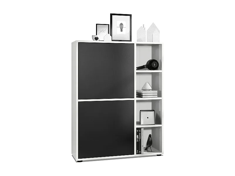 Buffet haut Cuba avec 8 compartiments, caisson en blanc mat / Façades en Noir mat