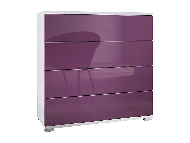 Commode  Pavos V3, Buffet avec 4 tiroirs blanc mat/mûre haute brillance (76 x 76 x 35 cm)