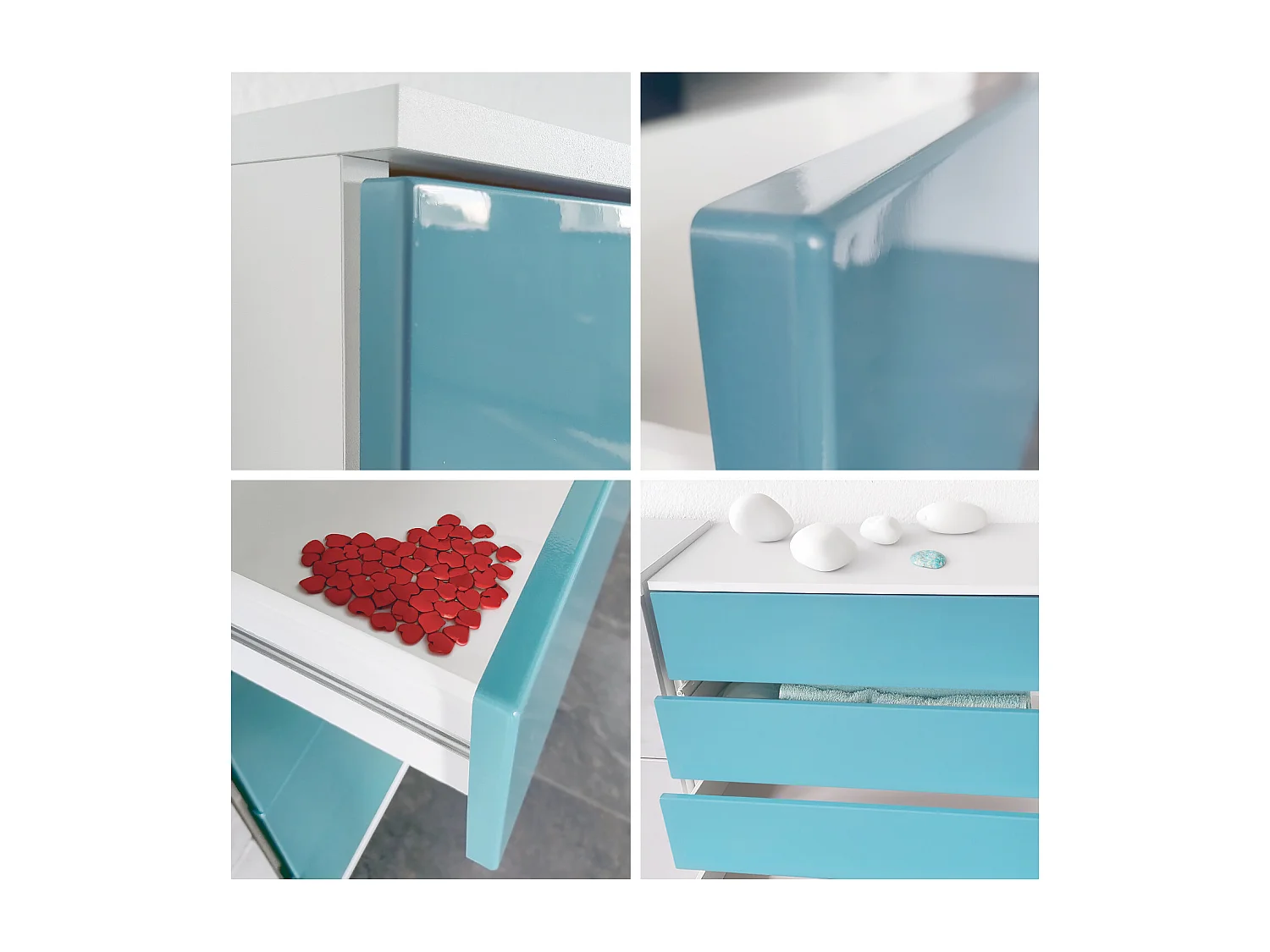 Commode  Pavos V3, Buffet avec 4 tiroirs blanc mat/mûre haute brillance (76 x 76 x 35 cm)