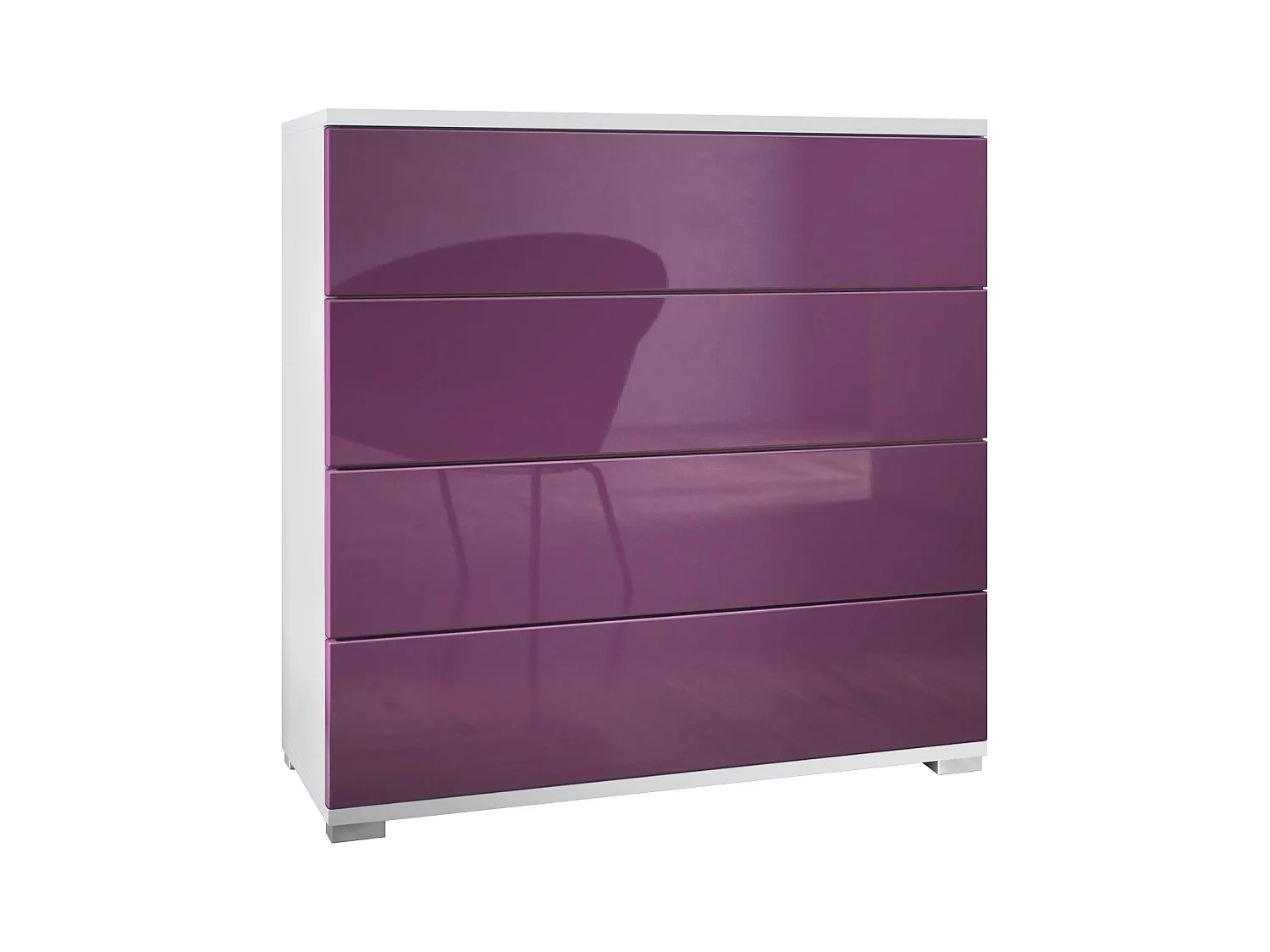 Commode  Pavos V3, Buffet avec 4 tiroirs blanc mat/mûre haute brillance (76 x 76 x 35 cm)